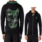 veste philipp plein sweat tete de mort sweatjacket vert skull qp